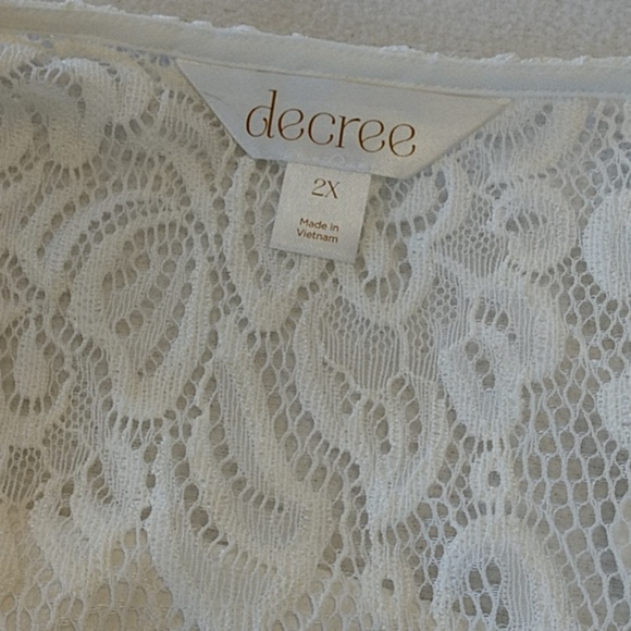 NEW PLUS 2X Top Blouse Peplum Pullover White Lace Sheer Vback Long Sleeve Decree - Picture 7 of 7